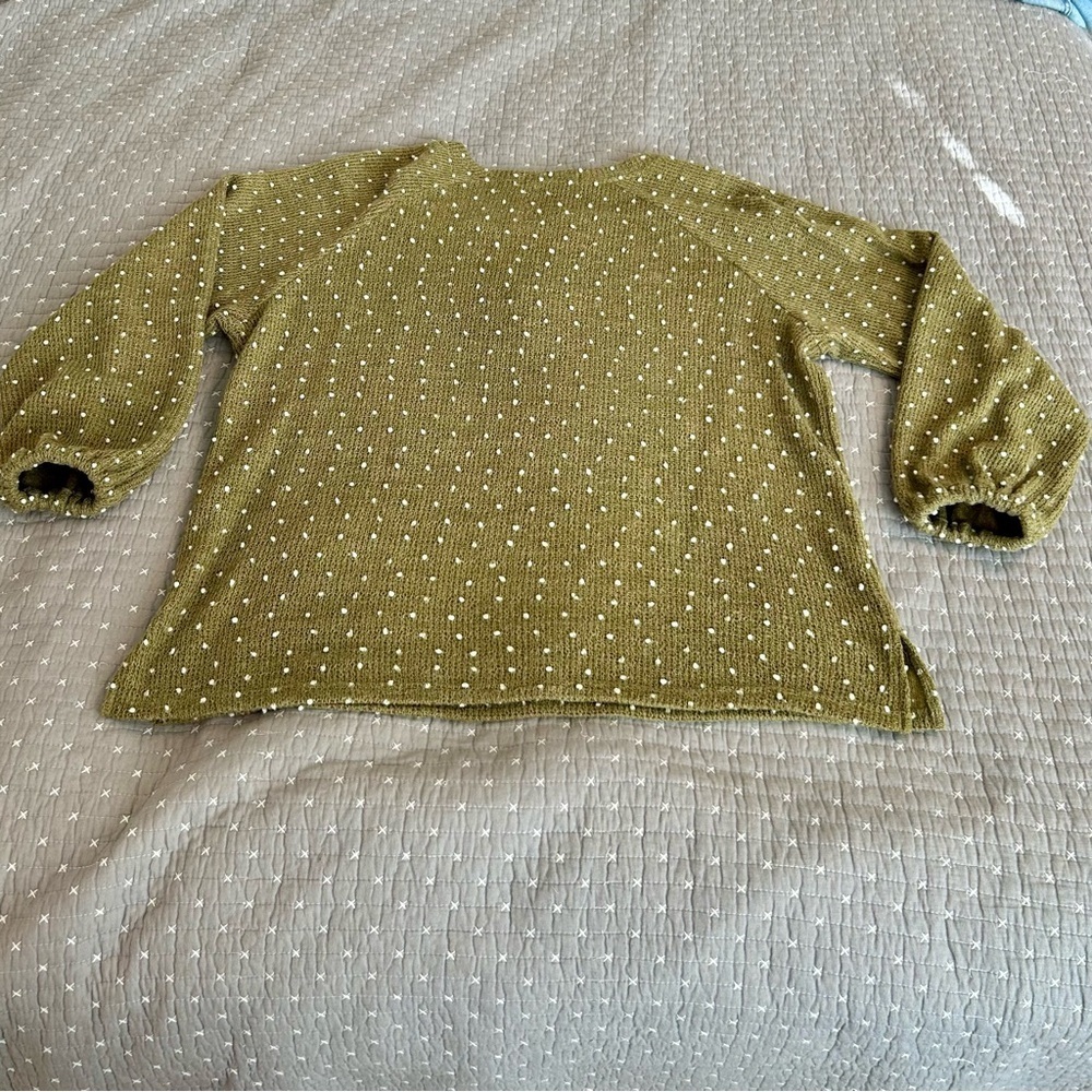 Cozy Olive Green Top with Cream Dots - Picture 5 of 7